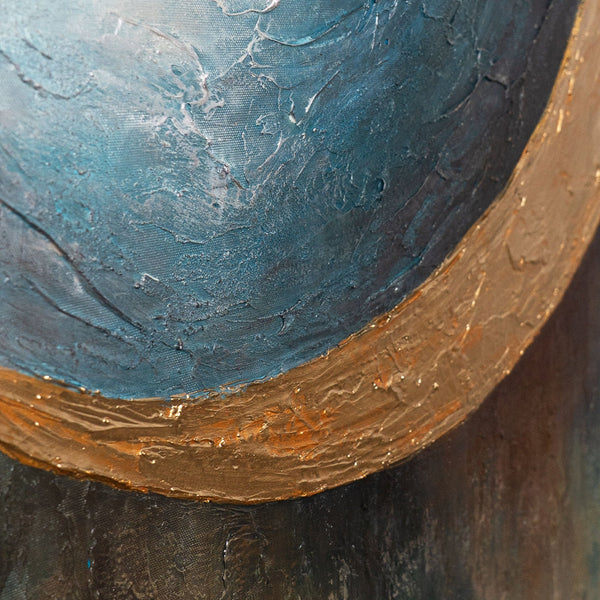 The painting “Warmth of the Universe” is a modern abstraction of cosmic harmony