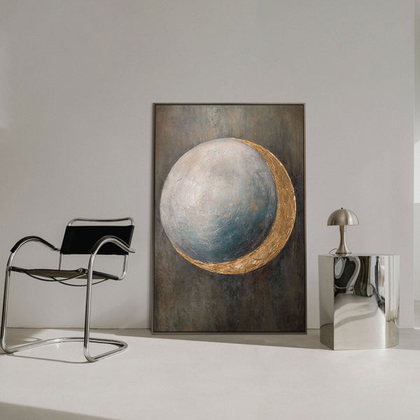 The painting “Warmth of the Universe” is a modern abstraction of cosmic harmony