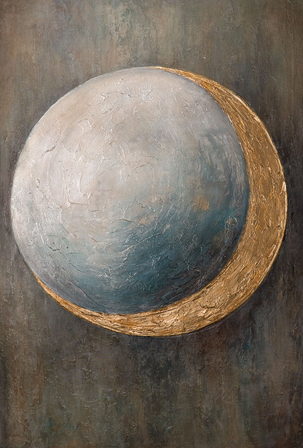 The painting “Warmth of the Universe” is a modern abstraction of cosmic harmony