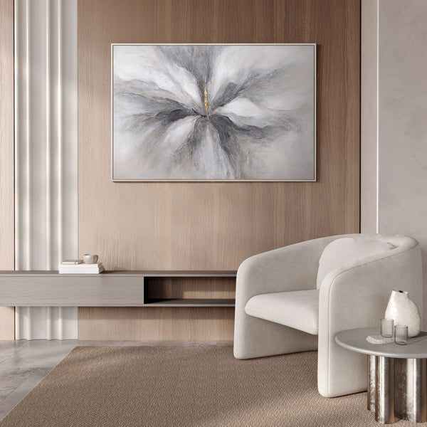 The painting “Golden Moment” – abstraction in silver-gray tones