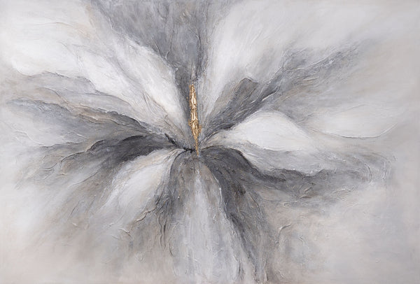 The painting “Golden Moment” – abstraction in silver-gray tones