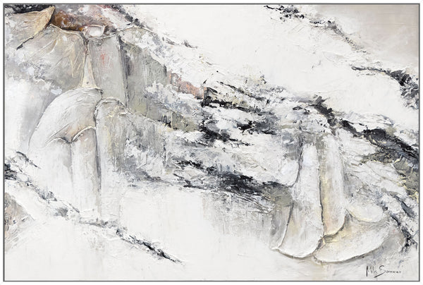 The painting "White Slopes" is an abstraction with mountain texture.