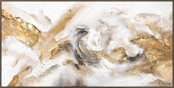 The painting "Golden Perturbation" is an abstraction with energetic spatial movement