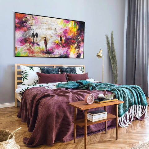 acrylic colour bedroom artwork above bed