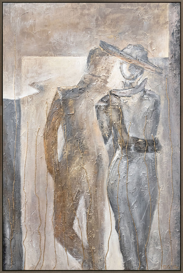 The painting "City for Two" is an abstraction with figurative plasticity and muted relief.