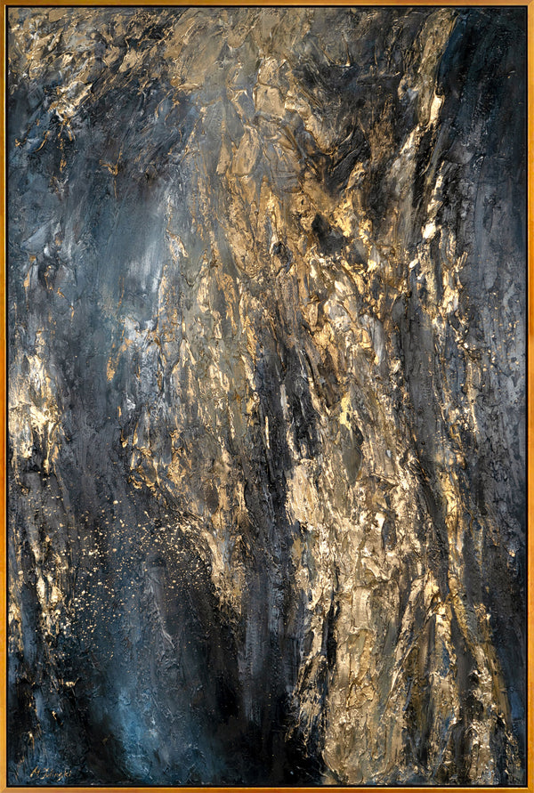 The painting "Dark Glow" is an abstraction with deep vertical dynamics