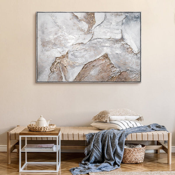 The painting "Stone Silence" is an abstraction with smooth topographic plasticity