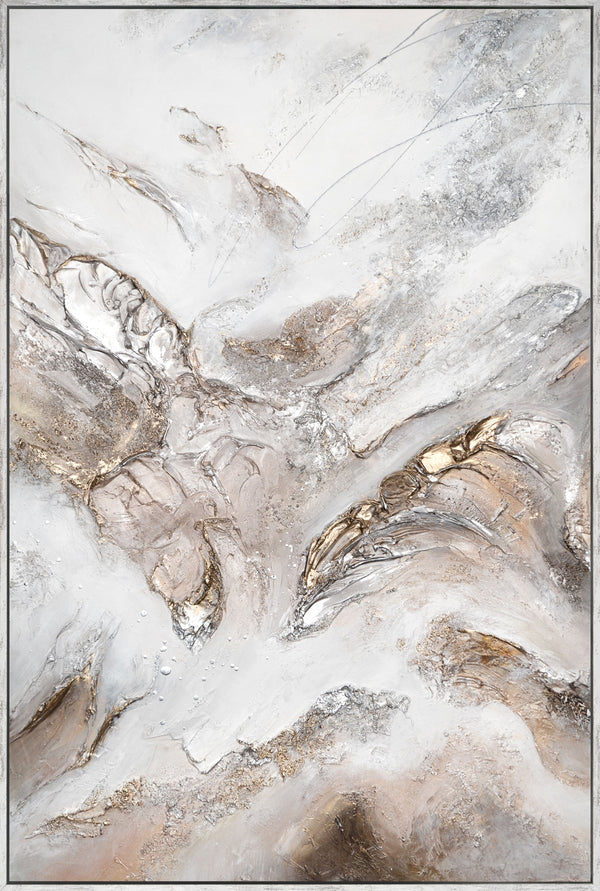 The painting "Gentle Energy of Light" is an abstract canvas in soft neutral tones.