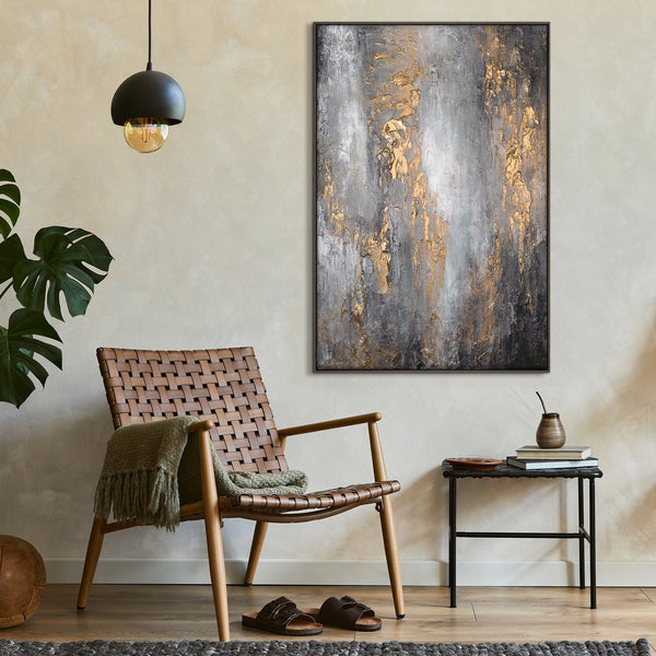 The painting "Golden Sprouting" is an abstraction with deep vertical dynamics
