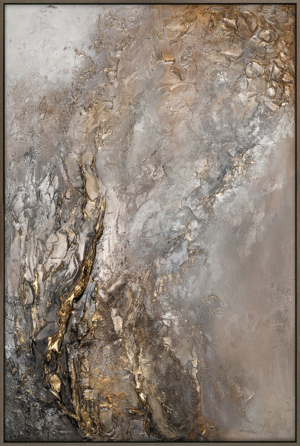 The painting "Flowing Depth" is an abstract composition in mineral tones
