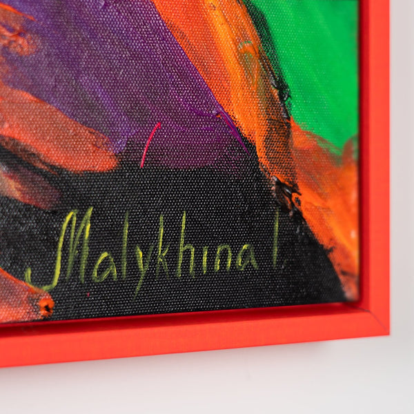 The painting "The Look of Power" is an expressive depiction of a lion in explosive colors
