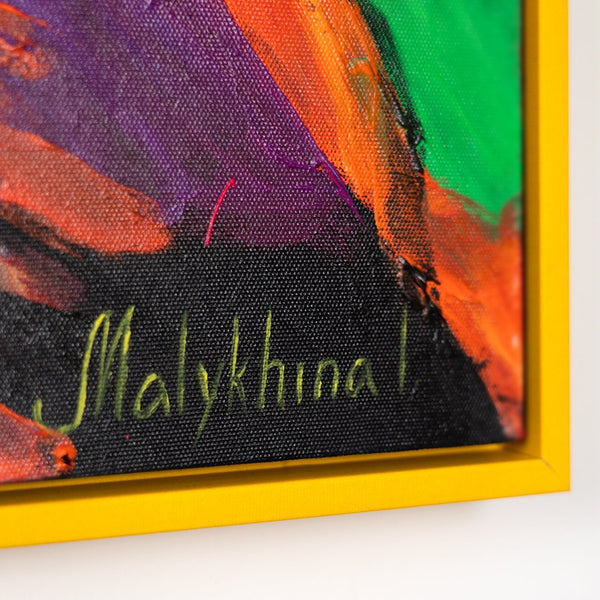 The painting "The Look of Power" is an expressive depiction of a lion in explosive colors