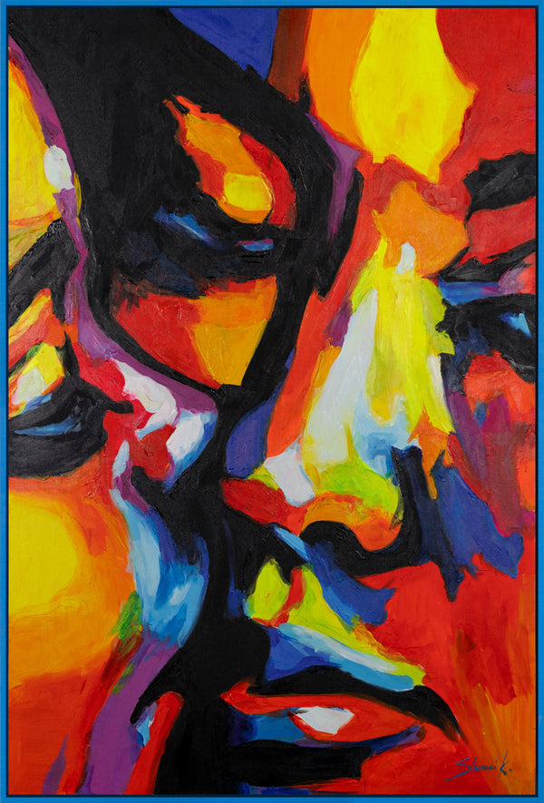 The painting "Emotional Shadow" is an abstract portrait in a bright palette of expression