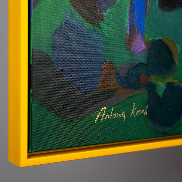 The painting "Taste of the Sun" is a figurative abstraction in a bright summer palette