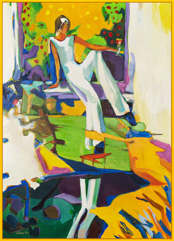 The painting "Taste of the Sun" is a figurative abstraction in a bright summer palette