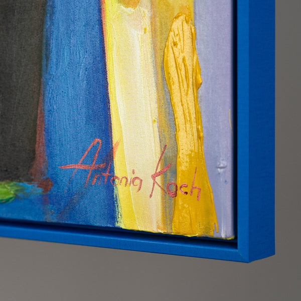 The painting "Conversation over Wine" is an expressive figurative abstraction