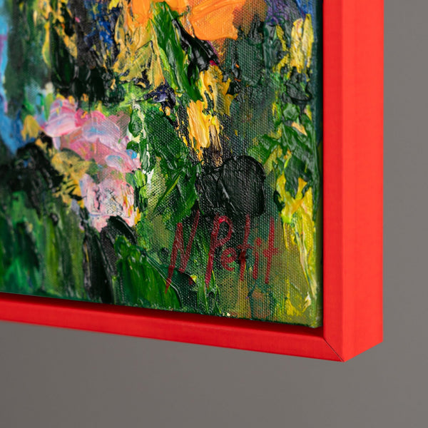 The painting "Flower Noise" is an abstract floristry in a colorful palette