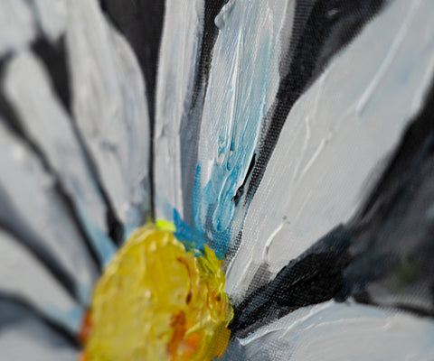 textured acrylic painting snow white chamomile