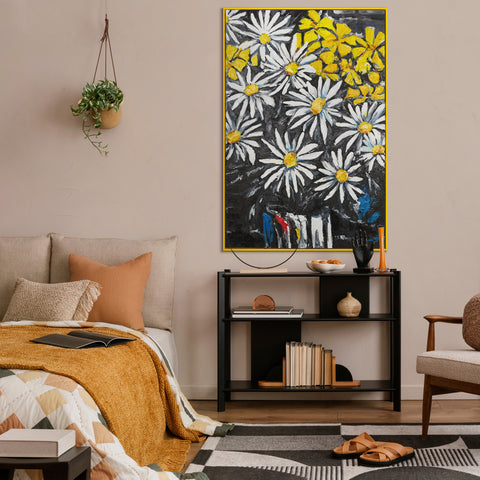 big painting with chamomile bathroom wall art