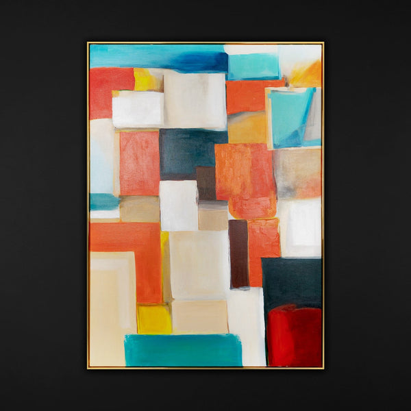 The painting "Color Structure" is a geometric abstraction with a mosaic rhythm