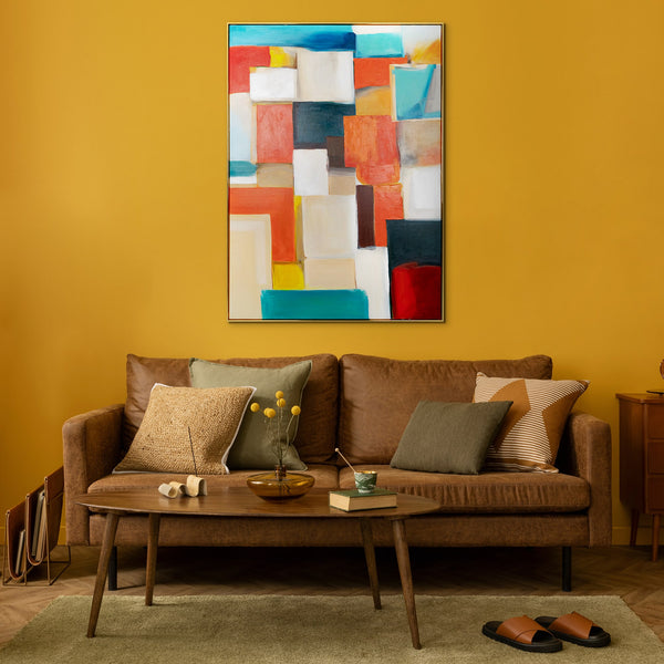 The painting "Color Structure" is a geometric abstraction with a mosaic rhythm
