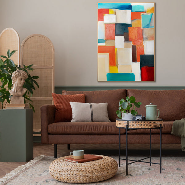 The painting "Color Structure" is a geometric abstraction with a mosaic rhythm