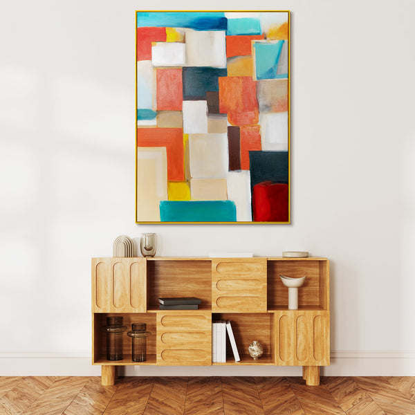 The painting "Color Structure" is a geometric abstraction with a mosaic rhythm