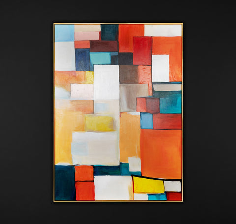 Framed geometric abstract art on canvas "Geometry of Illusions II"