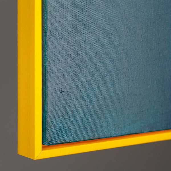 The painting "Urban Rhythm" is a geometric abstraction in a bright palette