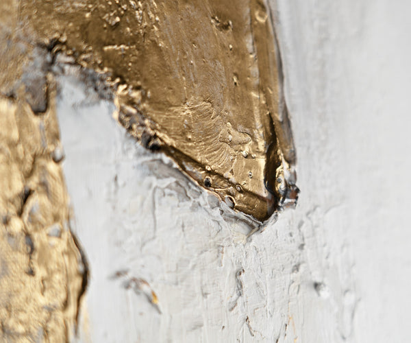The painting "Mineral Radiance" is an abstraction in a restrained range with a golden accent.