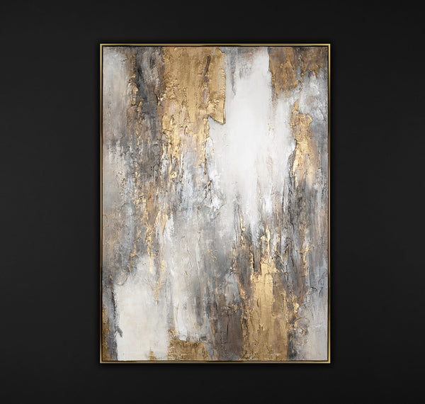 The painting "Mineral Radiance" is an abstraction in a restrained range with a golden accent.