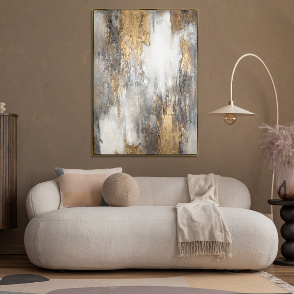 The painting "Mineral Radiance" is an abstraction in a restrained range with a golden accent.