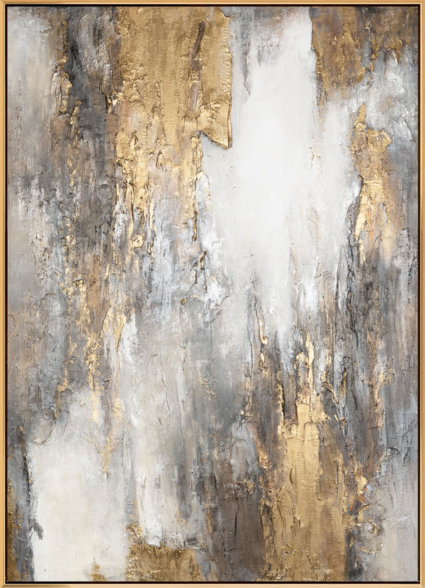 The painting "Mineral Radiance" is an abstraction in a restrained range with a golden accent.