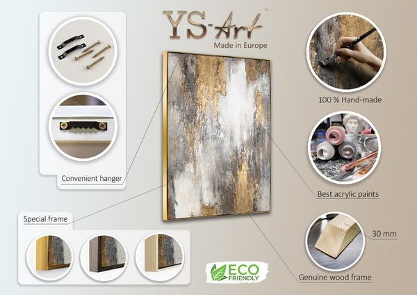 The painting "Mineral Radiance" is an abstraction in a restrained range with a golden accent.