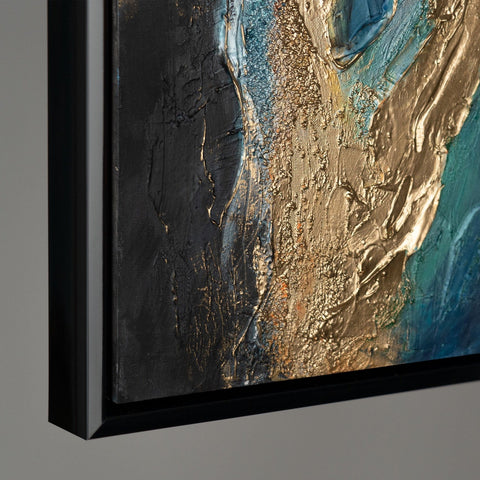 Abstract framed wall art with golden accents for "Symphony of abstraction"