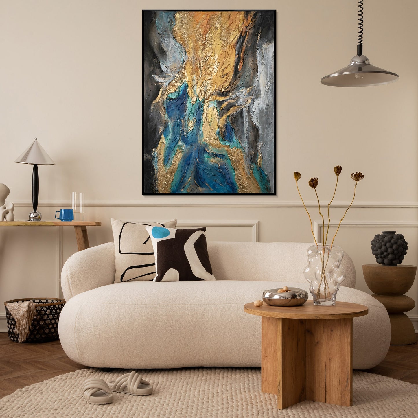 Framed abstract wall art with gold "Symphony of abstraction"