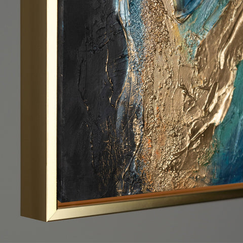 Abstract framed wall art with golden accents for "Symphony of abstraction"