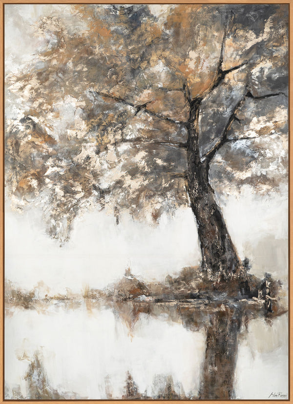 The painting "Autumn Silence" is a lyrical landscape in muted tones