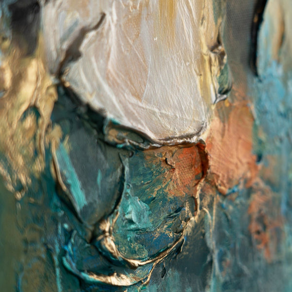 The painting "Gold of Water" is an abstraction with shimmer and depth of color
