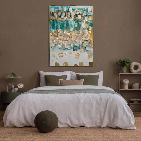 The painting "Gold of Water" is an abstraction with shimmer and depth of color