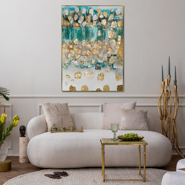 The painting "Gold of Water" is an abstraction with shimmer and depth of color