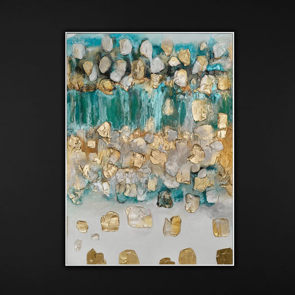 The painting "Gold of Water" is an abstraction with shimmer and depth of color