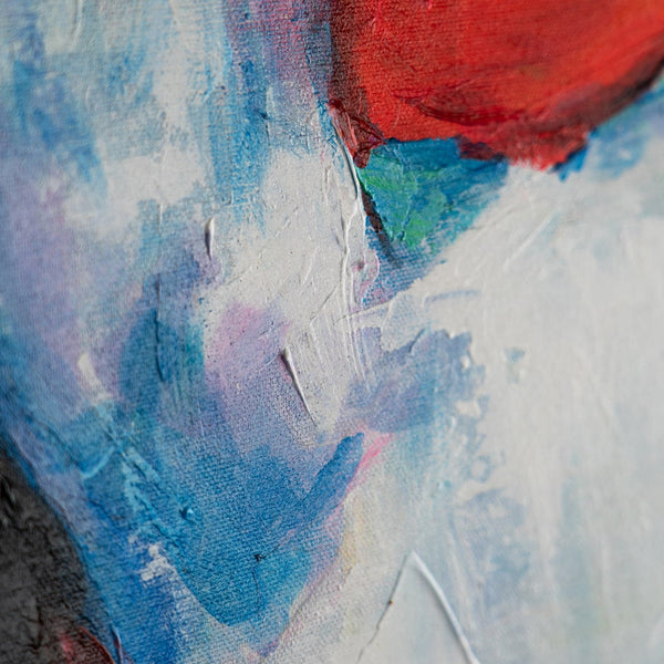 The painting "Dance of Fire" is an expressive ballet scene in a fiery palette