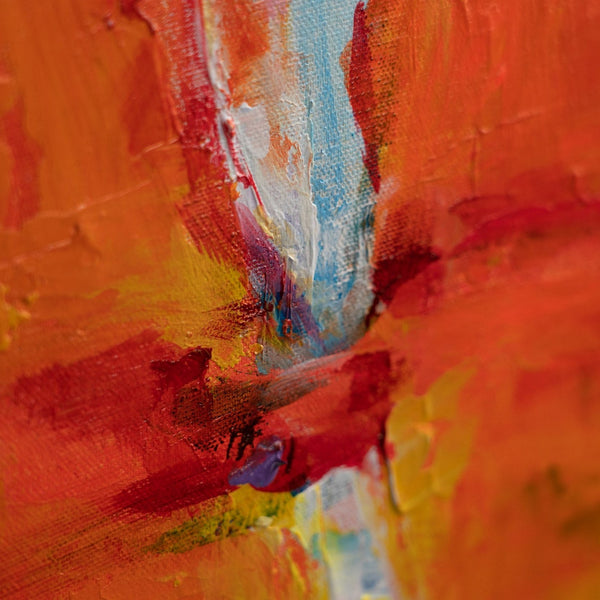 The painting "Dance of Fire" is an expressive ballet scene in a fiery palette