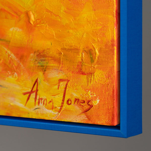 The painting "Dance of Fire" is an expressive ballet scene in a fiery palette