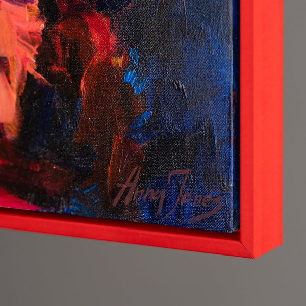 The painting "Fiery Gaze" is an emotional portrait of a cat in an expressive palette