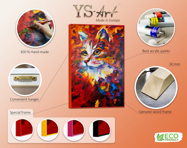 The painting "Fiery Gaze" is an emotional portrait of a cat in an expressive palette