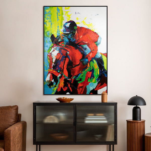 The painting "Rapid Moment" is an emotional abstraction of dynamics and power