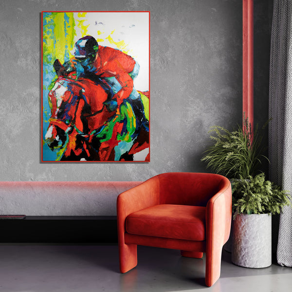 The painting "Rapid Moment" is an emotional abstraction of dynamics and power