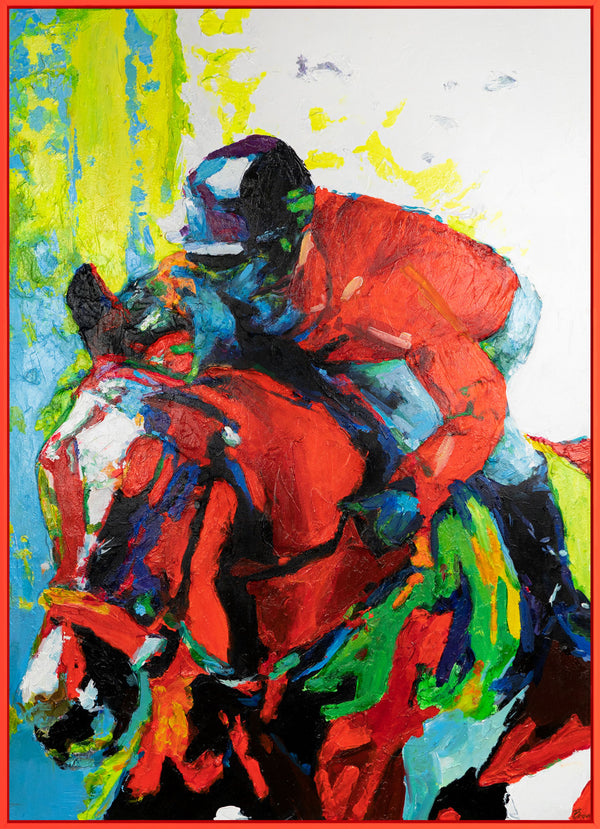 The painting "Rapid Moment" is an emotional abstraction of dynamics and power